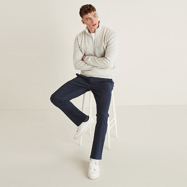 Navy Slim Fit Belted Soft Touch Chino Trousers