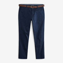 Load image into Gallery viewer, Navy Slim Fit Belted Soft Touch Chino Trousers
