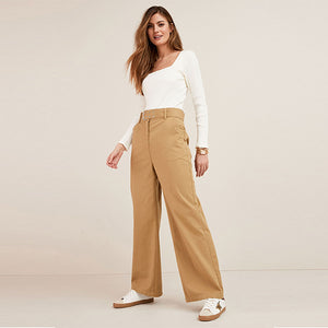 Camel Belted Wide Leg Trousers