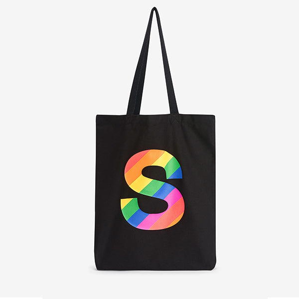 Black Rainbow Cotton Reusable Monogram Bag For Life