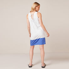 Load image into Gallery viewer, White/Blue Colourblock Linen Blend Summer Shift Dress
