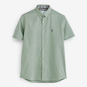 Light Green Slim Fit Short Sleeve Stretch Oxford Shirt