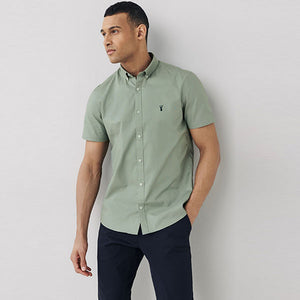 Light Green Slim Fit Short Sleeve Stretch Oxford Shirt