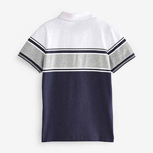 Navy Blue / Grey Colourblock Short Sleeve Zip Neck Polo Shirt (3-12yrs)