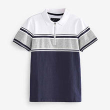 Load image into Gallery viewer, Navy Blue / Grey Colourblock Short Sleeve Zip Neck Polo Shirt (3-12yrs)

