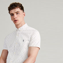 Load image into Gallery viewer, White Dot Print Slim Fit Short Sleeve Stretch Oxford Shirt
