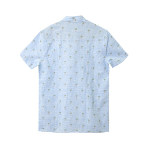 Linen Cream Light Blue Palm Printed Short Sleeve Shirt