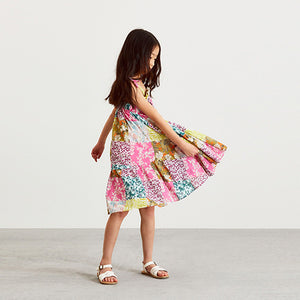 Pink Patchwork Print Tie Shoulder Dress (3-12yrs)