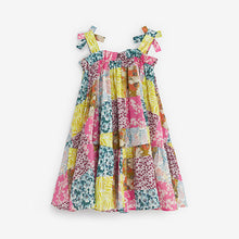 Load image into Gallery viewer, Pink Patchwork Print Tie Shoulder Dress (3-12yrs)
