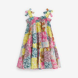 Pink Patchwork Print Tie Shoulder Dress (3-12yrs)