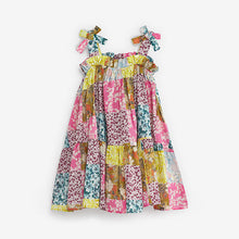 Load image into Gallery viewer, Pink Patchwork Print Tie Shoulder Dress (3-12yrs)
