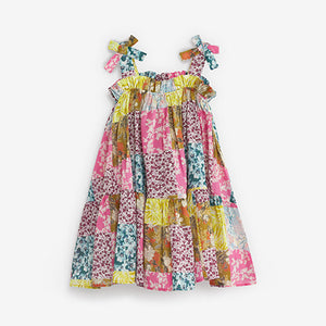 Pink Patchwork Print Tie Shoulder Dress (3-12yrs)