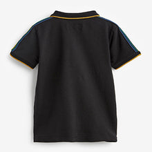 Load image into Gallery viewer, Black/Gold Tape Zip Neck Short Sleeve Polo Shirt (3-16yrs)
