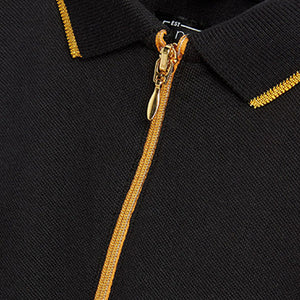 Black/Gold Tape Zip Neck Short Sleeve Polo Shirt (3-16yrs)