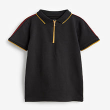 Load image into Gallery viewer, Black/Gold Tape Zip Neck Short Sleeve Polo Shirt (3-16yrs)
