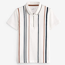 Load image into Gallery viewer, White Stripe Short Sleeve Zip Neck Polo Shirt (3-12yrs)
