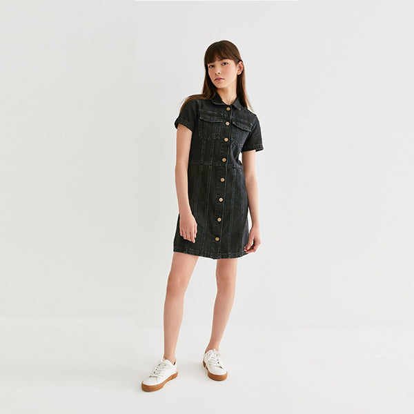 Black Fitted Denim Dress (3-12yrs)
