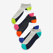 Load image into Gallery viewer, Multi Bright Heel Cushioned 5 Pack Pattern Trainer Socks
