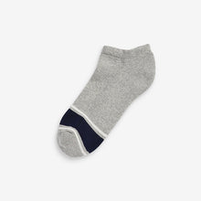 Load image into Gallery viewer, 5 Pack Blue/Grey Blocked Cushioned Pattern Trainer Socks
