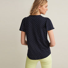 Load image into Gallery viewer, Navy Blue White Spot Smock Neck Short Sleeve Top
