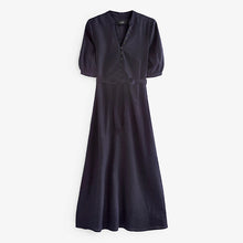 Load image into Gallery viewer, Navy Blue Linen Blend Belted Midi Dress
