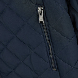 Navy Blue Shower Resistant Diamond Quilt Racer Neck Jacket