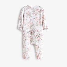Load image into Gallery viewer, Cream Floral Baby Velour Sleepsuit (0mth-18mths)

