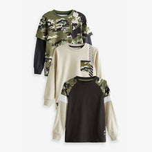 Load image into Gallery viewer, Khaki Green Camouflage 3 Pack Long Sleeve Colourblock T-Shirts (3-12yrs)
