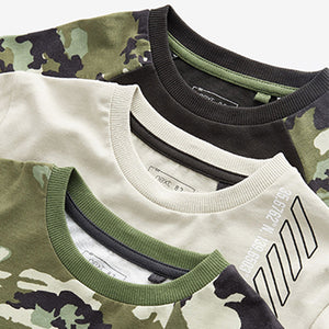Khaki Green Camouflage 3 Pack Long Sleeve Colourblock T-Shirts (3-12yrs)