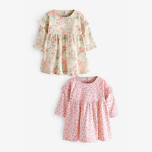 Load image into Gallery viewer, Pink Floral 2 Pack Baby Jersey Dresses (0mths-18mths)
