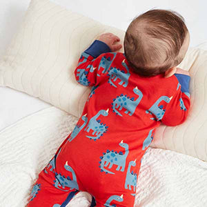 Red Dino 3 Pack Embroidered Baby Sleepsuits (0mth-18mths)