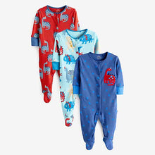 Load image into Gallery viewer, Red Dino 3 Pack Embroidered Baby Sleepsuits (0mth-18mths)

