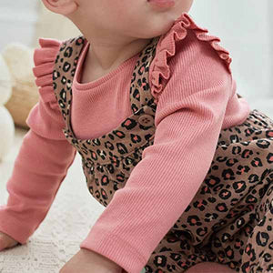 Leopard Print Cord Baby Dungarees And Bodysuit (0mths-18mths)
