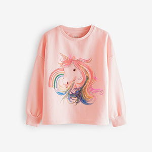 Pink Sequin Unicorn Long Sleeve Top (3-12yrs)