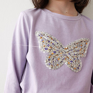 Lilac Purple Sequin Butterfly Long Sleeve Top (3-12yrs)