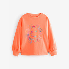 Load image into Gallery viewer, Orange Long Sleeve Sequin Smile Top (3-12yrs)
