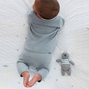 Blue Delicate Cable Fine Knit Baby Cardigan With Collar And Leggings Set (0mths-18mths)