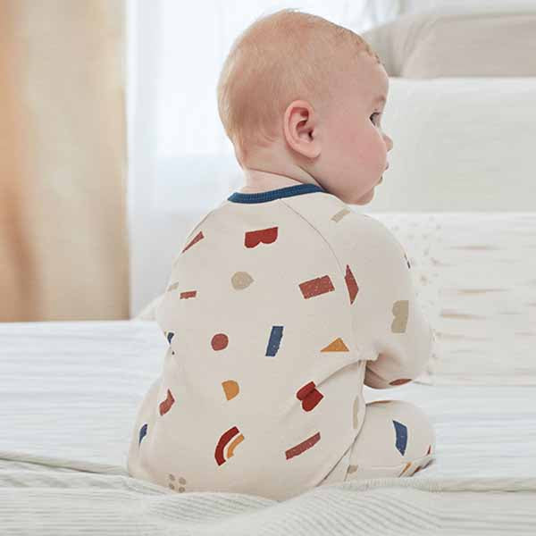Cream Print  Baby Brushed Back Sweat Rompersuit (0mth-18mths)