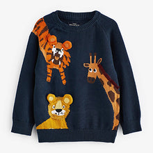 Load image into Gallery viewer, Navy Blue Safari Character Jumper (3mths-5yrs)
