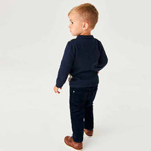 Load image into Gallery viewer, Navy Blue Check Long Sleeve Patterned Polo Shirt (3mths-5yrs)
