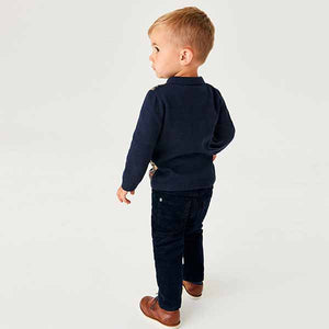 Navy Blue Check Long Sleeve Patterned Polo Shirt (3mths-5yrs)