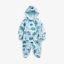 Load image into Gallery viewer, Blue Elephant Print Baby All-In-One Pramsuit (0mths-18mths)
