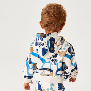 White/Blue Digger Long Sleeve Jersey Hoodie (3mths-5yrs)