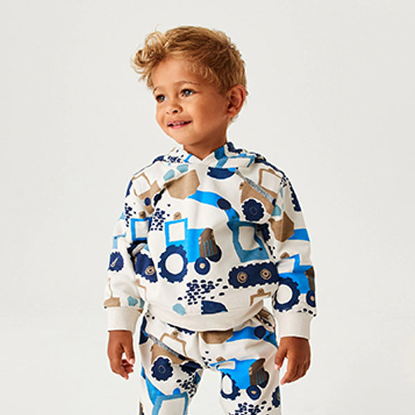 White/Blue Digger Long Sleeve Jersey Hoodie (3mths-5yrs)