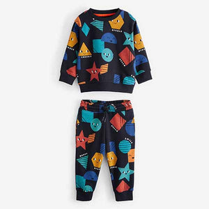Black Shapes All-Over Print Jersey Sweatshirt And Joggers Set (3mths-5yrs)