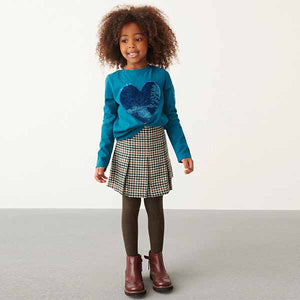 Teal Blue Check Skirt And Tights Set (3-12yrs)