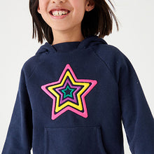 Load image into Gallery viewer, Navy Blue Embroidered Rainbow Star Hoodie (3-12yrs)

