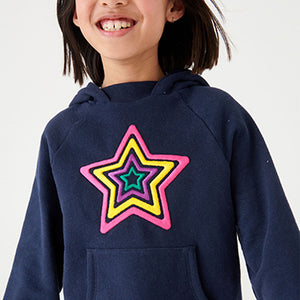 Navy Blue Embroidered Rainbow Star Hoodie (3-12yrs)