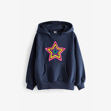 Load image into Gallery viewer, Navy Blue Embroidered Rainbow Star Hoodie (3-12yrs)
