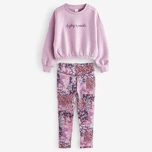 Load image into Gallery viewer, Lilac Purple/ Pink Pretty Floral Sweat Top And Sports Leggings Set (3-12yrs)
